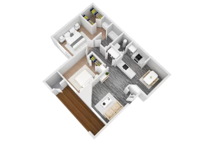 Realistic 3D floor plan rendering with modern furniture and textures for NZ real estate listing.
