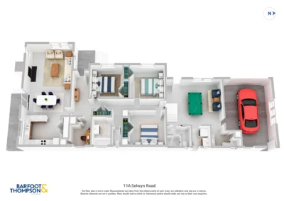 High-quality 3D floor plan rendering with furniture and realistic textures for a US listing.